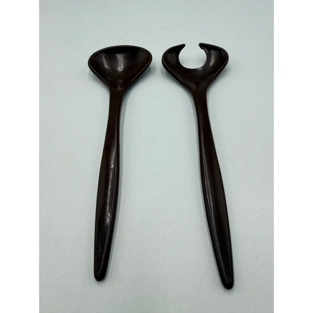 Dawn Salad Server Set Brown Vintage Plastic MCM Spoon Fork